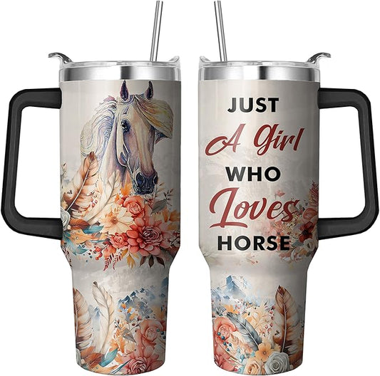 40 Oz Horse Tumbler with Straw and Handle, Double Wall Stainless Steel Horse Mugs for Horse Lovers, Horse Gifts for Women Insulated Horse Cups, 40 Oz Horse Coffee Cup Gifts for Horse Lovers Women