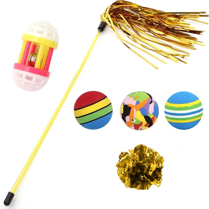 Youngever 18 Cat Toys Kitten Toys Assortments, Cat Teaser Wand, Interactive Bell Toy, Sparkle Balls for Cat, Puppy, Kitty, Kitten (with Square Tunnel and Scratching Mat)
