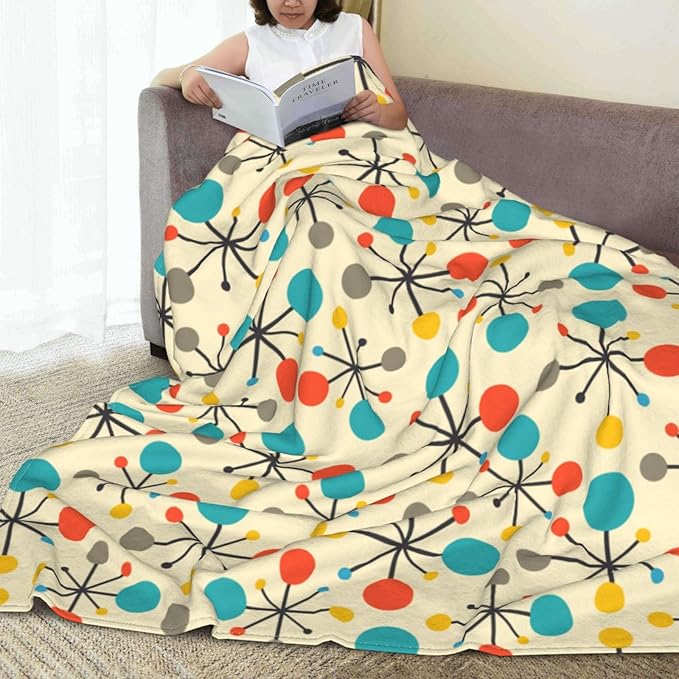Mid Century Retro Throw Blanket Soft Cozy Plush Warm Fleece Blanket for Sofa Couch Bed 80"X60"