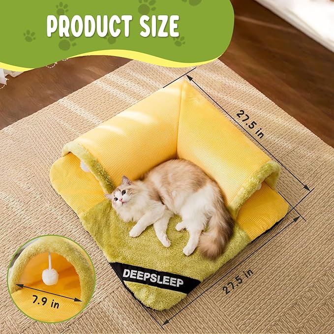 2-in-1 Cat Tunnel Bed for Indoor Cats, 27.5 Inch Cozy Peekaboo Design, Large Detachable & Washable Pet Bed and Play Tunnel for All Seasons, Perfect for Cats and Small Pets