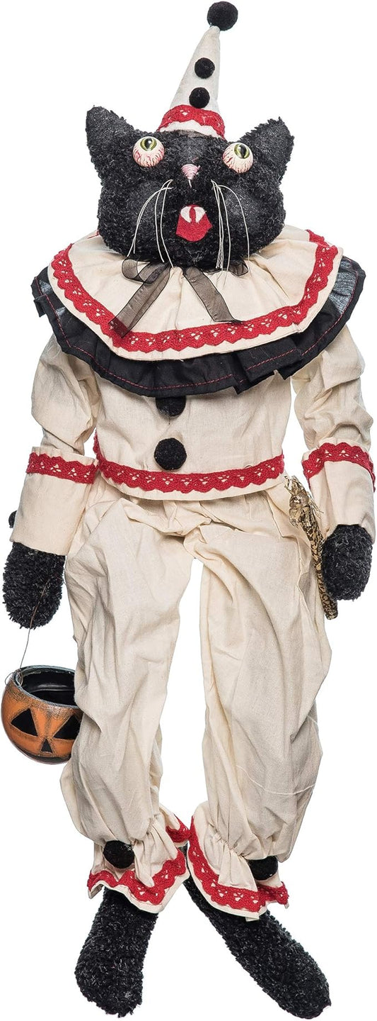 C&F Home Sebastian Black Cat Clown Halloween Figure Figurine Joe Spencer Gathered Traditions Soft Figure with Pumpkin Jack O Lantern Basket Decor Spooky Decoration 9" x 5" x 33" Multicolored