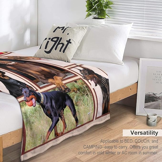 Doberman Blanket Dog Doberman Gifts for Girls Boys Woman Kids Doberman Lover Throw Blankets Soft Blanket Warm Fleece Flannel Plush Blankets for Bed Sofa Couch 40"x50"