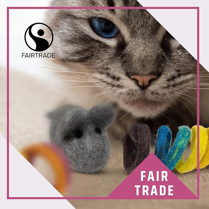 Dragonfly Creek Wool Cat Mat -Fair Trade and Eco Friendly Wool Cat Bed with Felted Wool Cat Toys- Multipurpose Cat Sleeping Bed for Playtime and Napping- Soft and Cozy Felt Cat Cushion