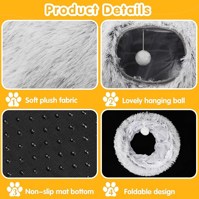 Cat Tunnel Bed for Indoor Cats Donut Cat Tunnel Multifunctional Cat Bed with Peephole Cat Cave Tunnel Bed with Tunnel for Multi Cats(Grey)