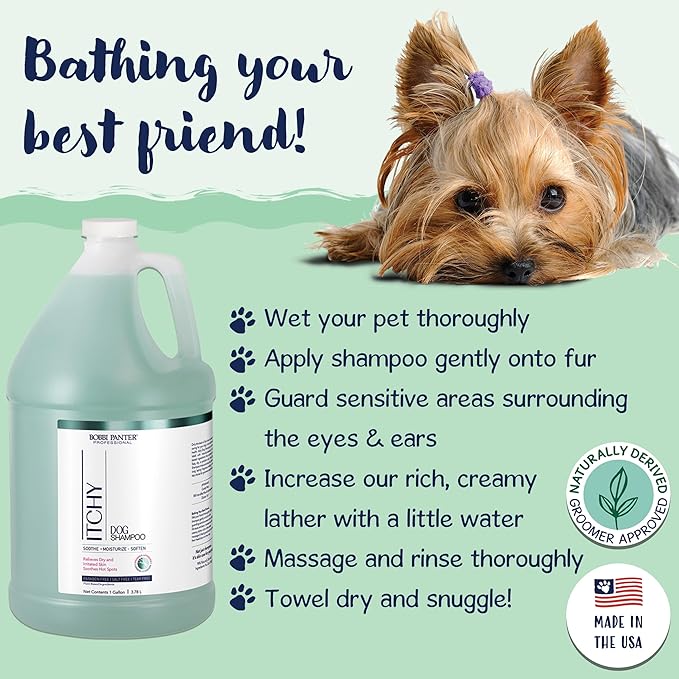 Bobbi Panter Dog Shampoo - Made in USA - All Natural Formula for Itch Relief & Soothing Skins, Concentrated 16:1 for Professional Groomers - Green Apple Scent, 1 Gallon (Case of 4)