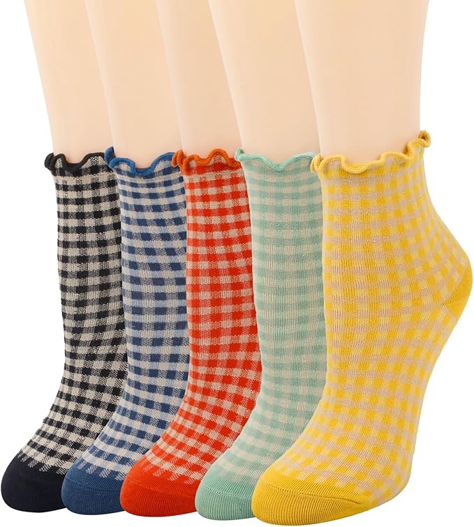 Benefeet Sox Womens Girls Ruffle Crew Socks Novelty Cute Frilly Dress Socks Cotton Lettuce Trim Turn-Cuff High Ankle Sock