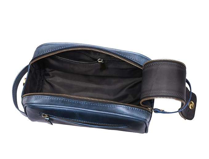 10" Premium Leather Toiletry Travel Pouch With Waterproof Lining | King-Size Handcrafted Vintage Dopp Kit By Aaron Leather Goods (Chestnut)