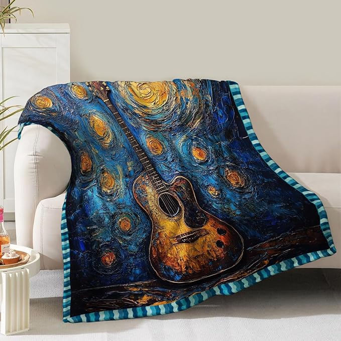Guitar Blanket Gifts for Women Girls Mom Kids Adults Teen Birthday Christmas Valentine Presents Music Guitar Theme Decor Home Bedroom Living Room Sofa Couch Soft Cozy Plush Fuzzy Flannel Throw 60"x50"