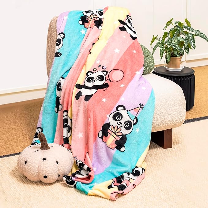 Cute Panda Blanket, Warm and Plush Rainbow Throw, Great Gifts for Kids Boys and Girls, 50x60 Inches
