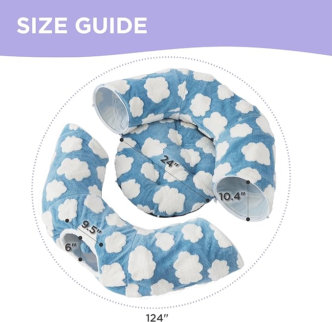 Lesure Large Cat Tunnel Bed for Indoor Cats - Cute Cat Donut Tunnel with Washable Circle Cushion, Round Pet Play Tunnel Toy for Kitten/Puppy/Rabbit,Blue