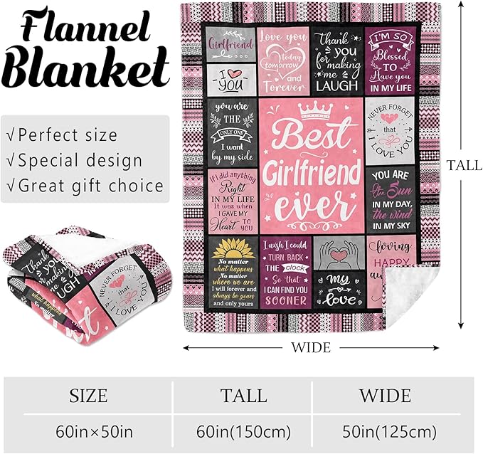 Gifts for Girlfriend Blanket 60"x50", Girlfriend Birthday Gifts for Women, Gift for Girlfriends, Cute Birthday Anniversary Romantic Blanket for Girlfriends