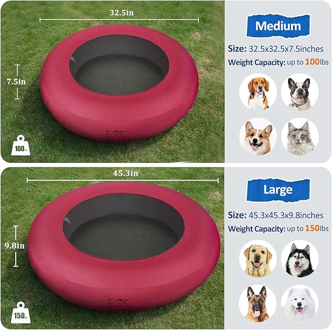 Elevated Dog Bed,Inflatable Dog Bed Raised,Pet Cushion Sofa for Large Dogs,Portable Dog Cot Doughnut Round Stand,Waterproof Dog Bed Frame for Indoor,Outdoor(Red)