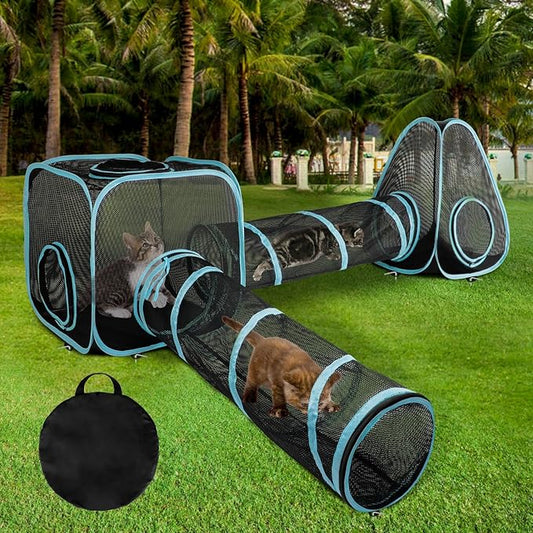 9.45FT Outdoor Cat Enclosures Portable Cat Playhouse, Pop Up Cat Tent with 33.86x 11.81IN Double Cat Tunnels DIY in Multiple Ways, Cat Playpen Play Tents for Cats Rabbits and Small Animals