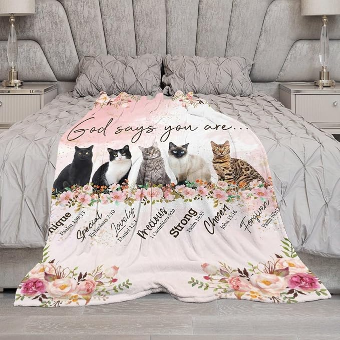 Cat Blanket Cat Gifts for Girls Boys Woman Kids Cat Lover God Says You are Throw Blankets Soft Blanket Warm Fleece Flannel Plush Blankets for Bed Sofa Couch 60"x80"