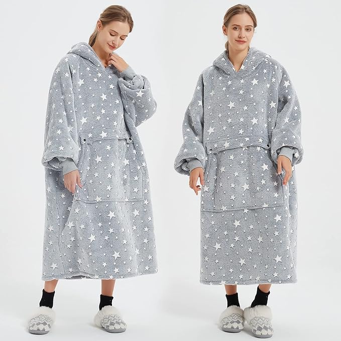 KFUBUO Glow in The Dark Wearable Blanket Hoodie for Adults Long Sherpa All Patterns Oversized Sweatshirt Blanket with Pockets Birthday Gifts for Women