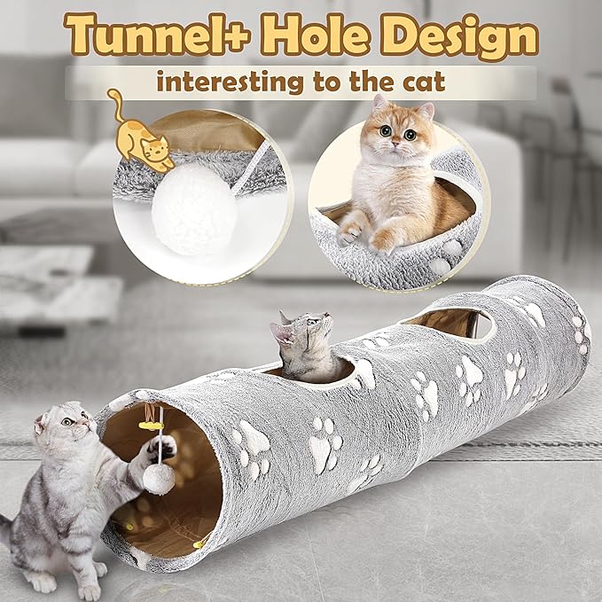 Cat Tunnel - 10‘’ Large Collapsible Cat Tunnels for Indoor Cats, Kittens, Rabbits, Ferret - Paw Print
