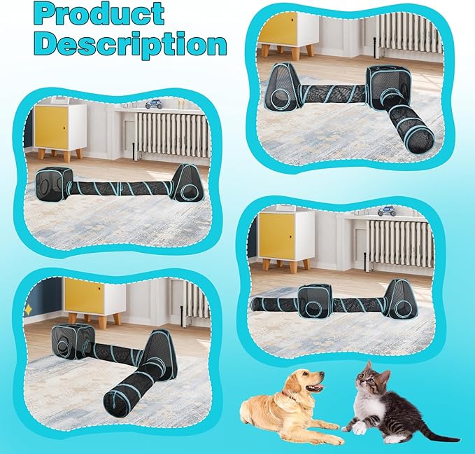 9.45FT Outdoor Cat Enclosures Portable Cat Playhouse, Pop Up Cat Tent with 33.86x 11.81IN Double Cat Tunnels DIY in Multiple Ways, Cat Playpen Play Tents for Cats Rabbits and Small Animals