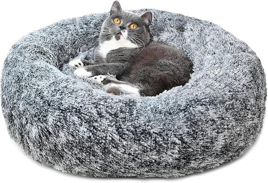 Cat Bed for Indoor Cats Self Warming Washable-Round with Slip-Resistant Bottom Warm Cuddler Cushion Bed Pet Furniture for Small Medium Large Kittens - 23 Inch Dark Grey