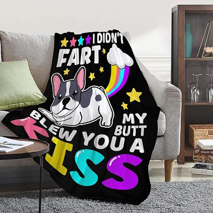 Funny Dog Blanket Gift for Girls Boys- 40x50 Inches Soft Flannel Throws Blankets Funny Gift for Teen Women Men Adult Cute French Bulldog Lover Gifts for Bed Sofa Couch