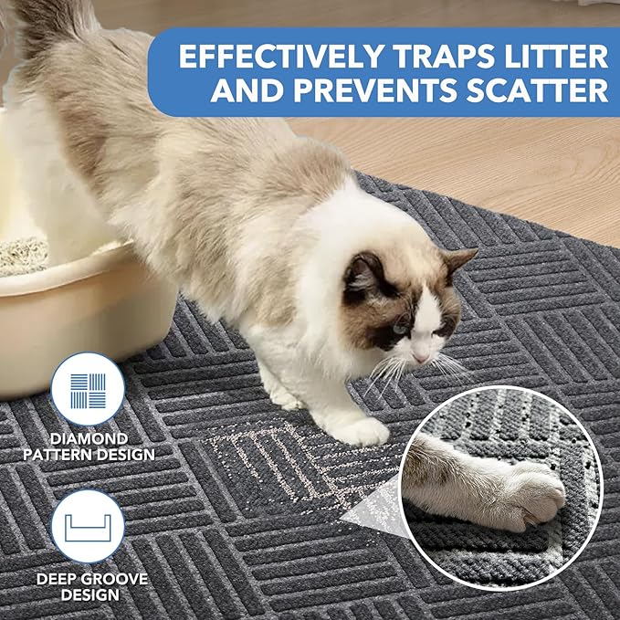 2 Pack Cat Litter Mats,Large Cat Litter Trapping Mats,| Washable Cat Litter Box Mats, Leak-Resistant, Non-Slip Backing,Quick Dry,Cut ToFit,Size 35''x24'