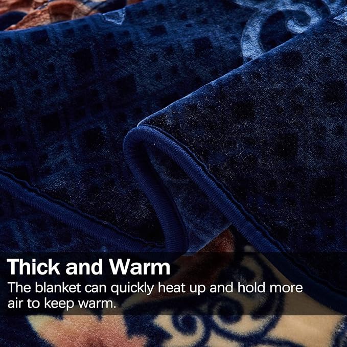 JML Fleece Blanket King Size, Heavy Korean Mink, 85 X 95 Inches, 9 Lbs, Soft and Warm, Thick Raschel Printed Mink Blanket for Autumn, Winter, Bed, Home, Gifts, Royal Blue Flower