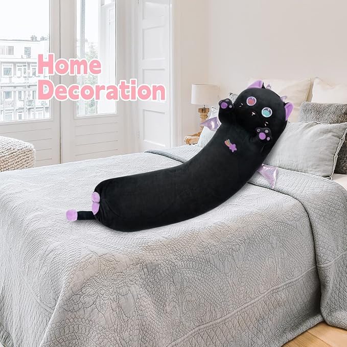 Long Cat Plush Body Pillow, Cute Purple Big Eyes Cat Stuffed Animals Kawaii Plushies, Squishy Body Pillow Plush Toys for Kids Girls Boys (36 Inches)