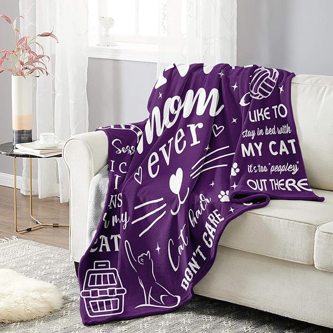 Mosslink Cat Mom Blanket 60"x50", Cat Lover Gifts for Women, Cat Gifts for Cat Lovers, Cat Mom Gifts for Women Birthday, Best Cat Mom Ever Blankets, Christmas Mothers Day Cat Gifts for Cat Mom
