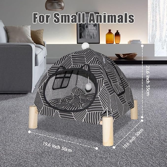 Pozico 2 in 1 Cat Bed Tent Wooden Frame Cat Teepee Cat Hammock, Quick Assembly and Disassembly, Portable Indoor/Outdoor Pet Dog Tent House for Cats Puppies Small Animals:Black Diamond Tent