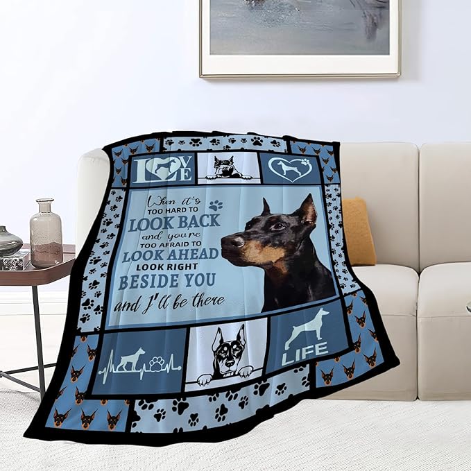 Doberman Dog Blanket Doberman Decor Throw Blanket Super Warm Soft Plush Lightweight Fleece Flannel Blanket Gifts for Dog Lovers Girls Boys Women Men Adults for Winter Couch Bedding 50"X60"