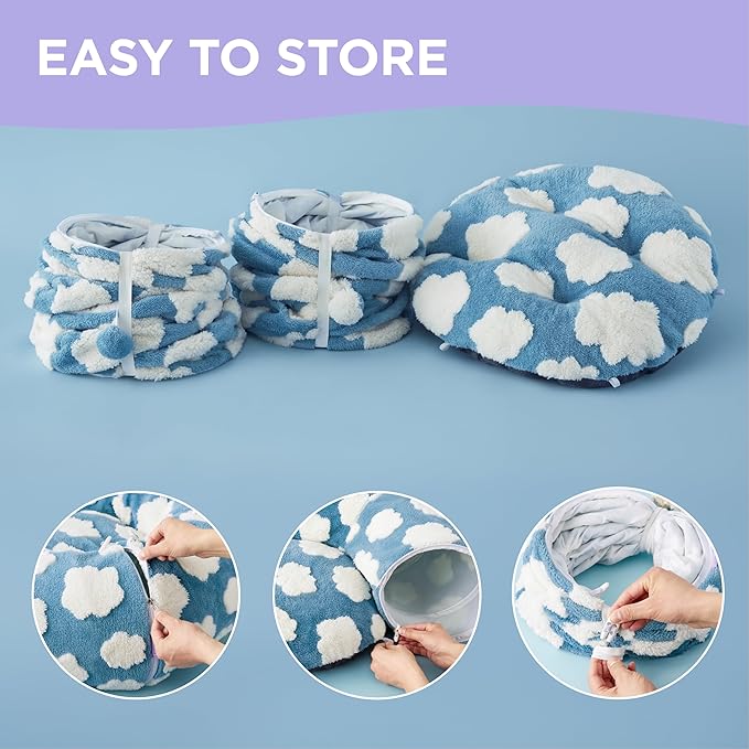 Lesure Large Cat Tunnel Bed for Indoor Cats - Cute Cat Donut Tunnel with Washable Circle Cushion, Round Pet Play Tunnel Toy for Kitten/Puppy/Rabbit,Blue