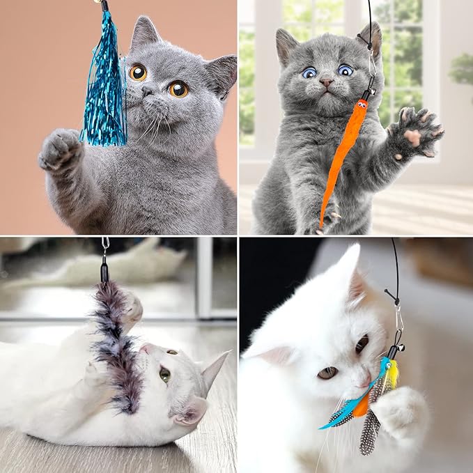Interactive Cat Feather Toys, 15 Pack Self-Play Hanging Door Cat Mice Toys Hanging Interactive Cat Toys for Indoor Cats Kitten Play Chase Exercise, Cat Teaser Toy Mice Toys