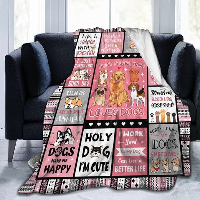 Dog Blanket Gifts for Girls Women Dog Gifts for Dog Lovers Soft Warm Dogs Flannel Throw Blanket for Kids Adults 60"X50"