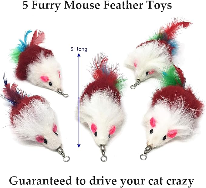 Pet Fit For Life 10 Piece Cat and Kitten Wand Replacement Pack with Squiggly Worm and Furry Mouse