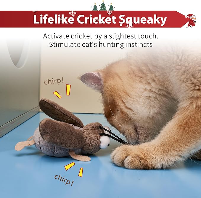 PETGEEK GiGwi Chirping Cricket Cat Toys Realistic Bird Plush Toy- Perfect Melody Chaser Cat Toys for Bored Indoor Adult Cats- Hangable Design Best Gift for Birthday, Thanksgiving, Christmas, New Year