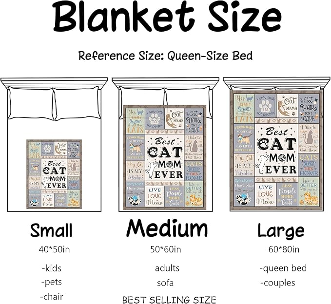 XALAZY Cat Mom Gifts Blanket 50"X60", Cat Lover Gifts for Women, Cat Gifts for Cat Lovers, Gifts for Cat Lovers, Cat Mom Gifts for Women, Funny Cat Themed Gifts, Cat Lady Gifts, Best Cat Mom Gifts