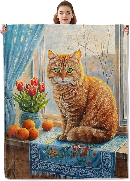 Cute Cat Blanket, Soft & Warm Flannel Throw Blanket - Lightweight Cozy Kitten Blankets for Travel, Sofa, Bedroom, Office for Adults Kids - Ideal for All Season 60"×50"