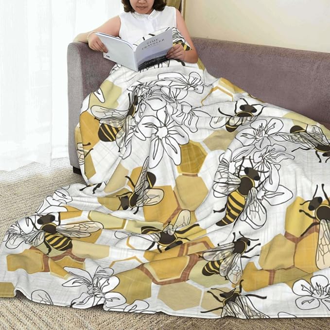 Fleece Throw Blanket for Couch, Sofa, Car, Bed, 60"x50" Cozy Soft Lightweight Fuzzy Flannel Warm Blanket Suitable for All Seasons (Bee)