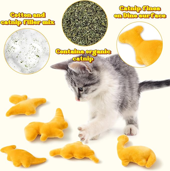 MALLMALL6 Catnip Toys for Cat - 5Pcs Dino Nuggets Cat Toys, Dinosaur Chicken Nugget Catmint Interactive Gift for Indoor Cats, Plush Golden Cat Supplies, Chew Cat Toy Set, Cute Pet Gifts for Cat Lover