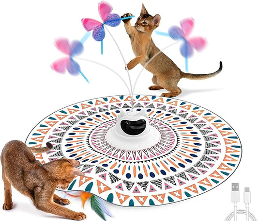 Cat Toys Interactive Rechargeable 2in1 Hide and Seek Cat Wand Toy, Spinning Butterfly Touch Activated Kitten Toys for Bored Indoor Cat Exercise Toy for Senior Cats, Adult Cats