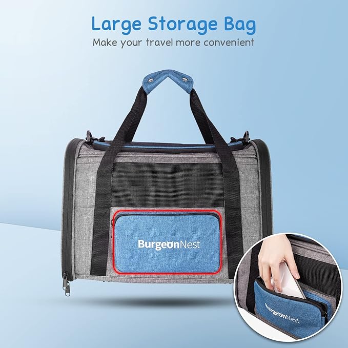 BurgeonNest Cat Carriers for Small Cats Under 15, Small Pet Carrier with Unique Side Bag,Top Load Little Animal Purse Soft-Sided Escape Proof with 4 Ventilated Windows