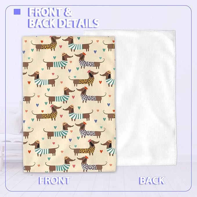 Cute Dog Hand Towels Set of 2,Dachshunds Hearts Bath Hand Towels for Bathroom Decorative Soft Absorbent Dish Towels for Kitchen Bathroom Gym Hotel Spa Sport 16x24 Inches