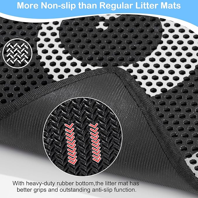 Bienbee Cat Litter Mat, 30"x24" Litter Mat Double Layer Litter Trapping Mat, Reduces Tracking and Keeps Floors Clean, Black Cat L