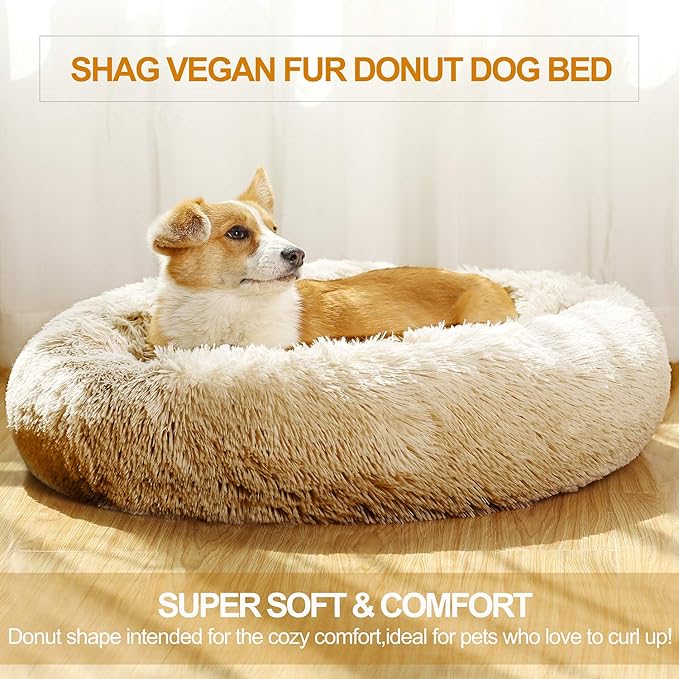 JEMA Calming Small Dog Beds for Small Dogs,Washable Donut Cuddler Pet Bed Cushions,Durable & Cozy Soft Dog Bed with Removable Pad 22 Inch