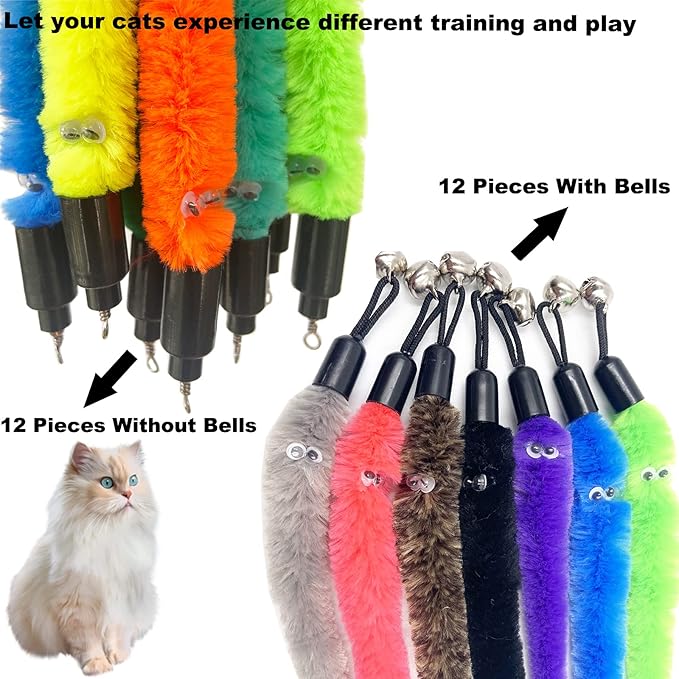 Cat Worm Toy Refills Cat Wand Replacement Worms, 24 PCS Cat Worms Refill, Interactive Cat Wand Attachments Worms for Cat Toys