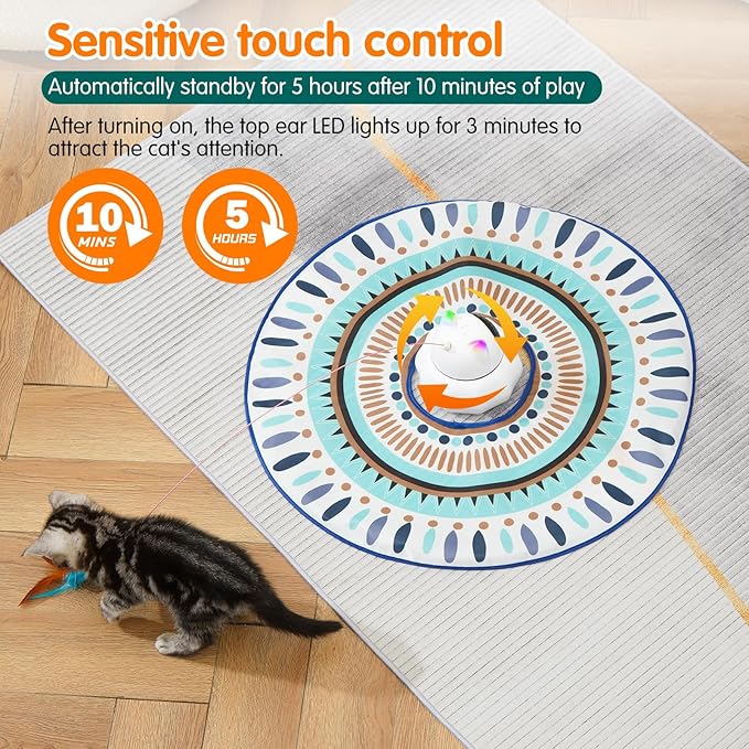 VIWIK Cat Laser Toy Automatic, 4-in-1 Interactive Cat Toys for Indoor Cats, Hide and Seek Kitten Wand Toy, Electronic Kitten Toys with Moving Feather, Stocking Stuffers, for Cat Lovers