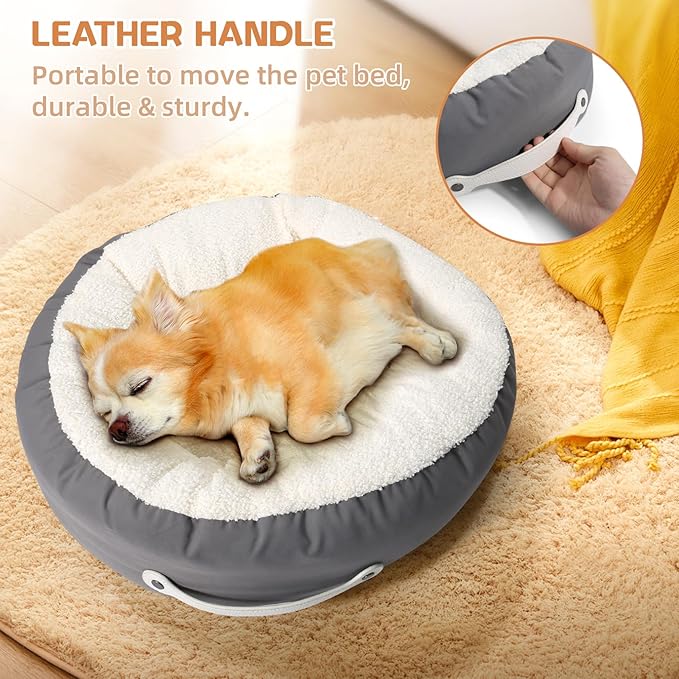Cat Beds for Indoor Cats, 23 Inch Dog Bed for Small Melium Dogs, Washable Cat Cushion Bed with Slip-Resistant Bottom and Portable Handle (Gray)