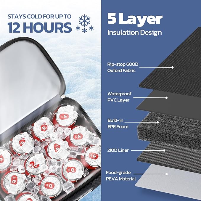 Maelstrom Soft Cooler Bag,Collapsible Soft Sided Cooler,24/30/60/75 Cans Beach Cooler,Ice Chest,Large Leakproof Camping Cooler,Portable Travel Cooler for Grocery Shopping,Camping,Road Trips