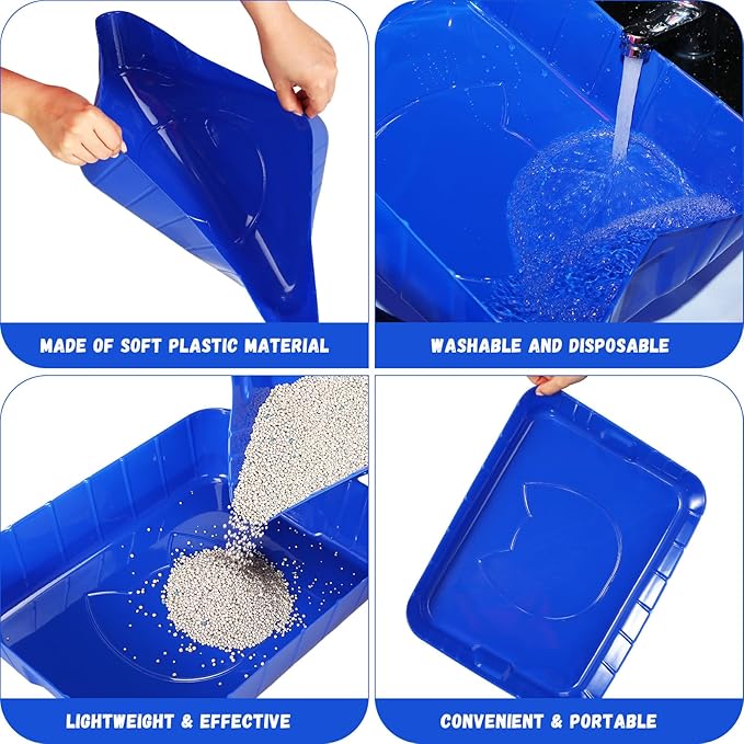 Bokon 25 Pcs Disposable Litter Boxes for Cats Plastic Cat Litter Tray Kitten Litter Pan for Kitty Rabbit Guinea Pig Hamster Pets Supplies Travel Home Toilet, 15.7 x 11.8 x 3 Inches (Royal Blue)