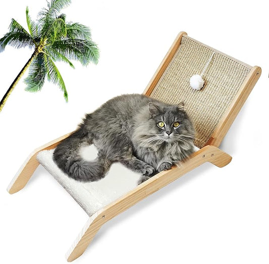 PETKARAY Beach Chair Cat Hammock, Elevated Cat Beds for Indoor Cats, Original Cozy Cat Lounger with Sisal Scratcher and Toy Ball