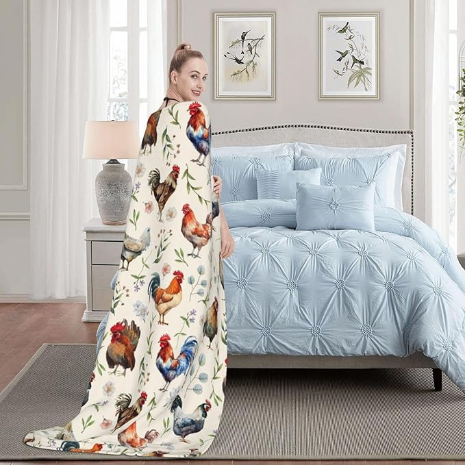 Cozy Cute Chicken Printed Flannel Blanket - Lightweight & Soft Throw for Kids, Adults, Couch, Bed, Sofa 50"x40"